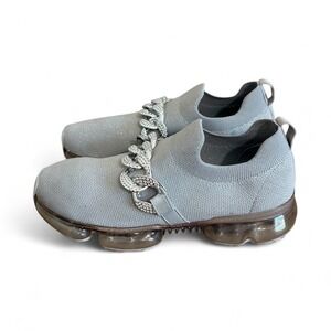 Freewalk Air Cushion Knit Sneakers Gray Slip On Rhinestone Chain Women's Size 10
